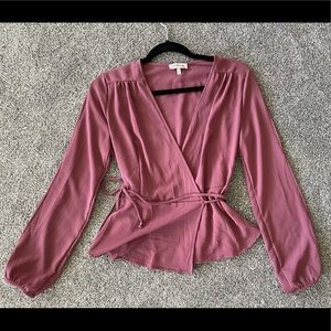 Long sleeve wrap-style crop top